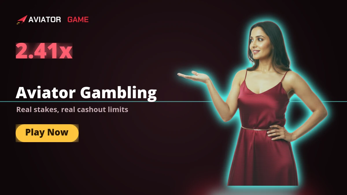 Aviator gambling banner showing real stakes and cashout limits on the crash game