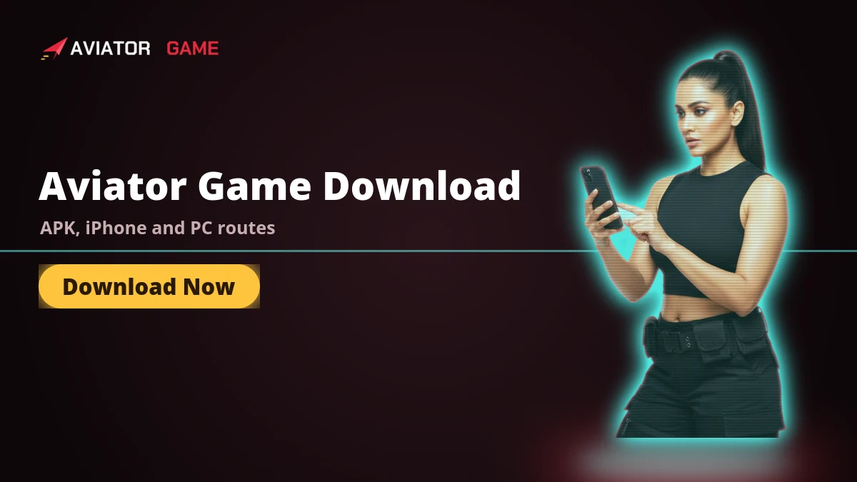 Aviator game download banner showing the APK, iPhone and PC install routes